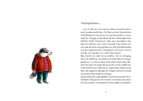 Buchcover und Innenansicht für das Buch: Dachs Naseweiß Von besten Freunden und unglaublichen Abenteuern