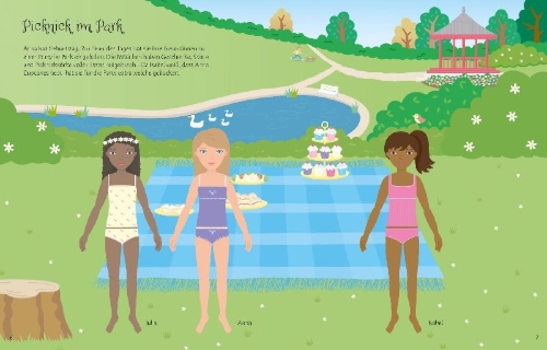 Buchcover und Innenansicht für das Buch: Mein Anziehpuppen-Stickerbuch: In der Natur