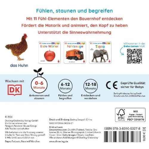 Buchcover und Innenansicht für das Buch: Erstes Lernen Fühl-Leporello. Bauernhof