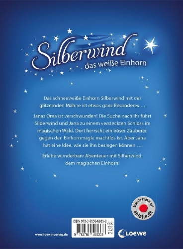 Buchcover und Innenansicht für das Buch: Silberwind, das weiße Einhorn - Das geheime Zauberschloss
