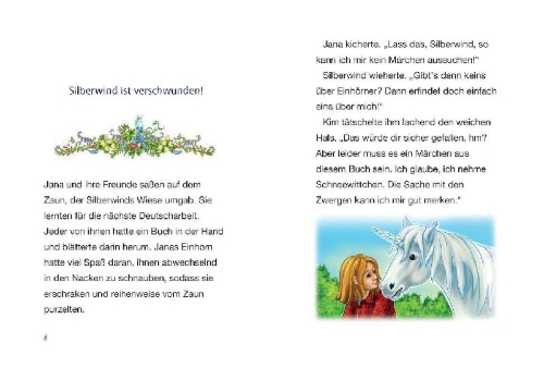 Buchcover und Innenansicht für das Buch: Silberwind, das weiße Einhorn - Das geheime Zauberschloss