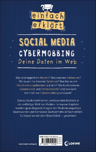 Buchcover und Innenansicht für das Buch: Einfach erklärt - Social Media - Cybermobbing - Deine Daten im Web