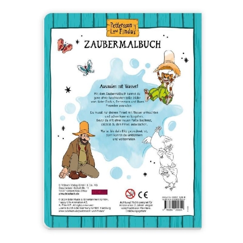 Buchcover und Innenansicht für das Buch: Trötsch Pettersson & Findus Zaubermalbuch
