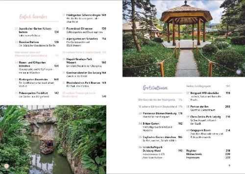 Buchcover und Innenansicht für das Buch: Gartenreisen - Botanische Gärten und Parks in Deutschland