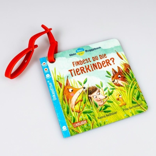 Buchcover und Innenansicht für das Buch: Baby Pixi (unkaputtbar) 143: Mein Baby-Pixi-Buggybuch: Findest du die Tierkinder?