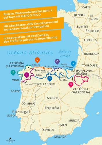 Buchcover und Innenansicht für das Buch: MARCO POLO Camper Guide Nordspanien: Atlantikküste & Pyrenäen