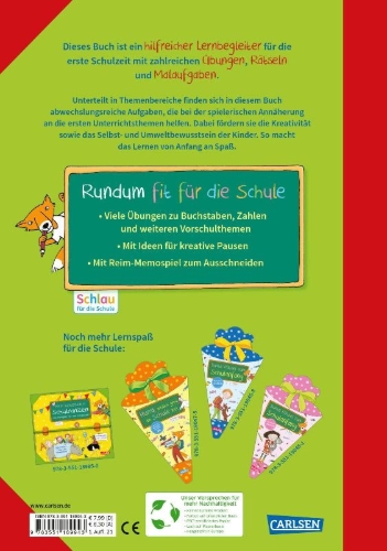 Buchcover und Innenansicht für das Buch: Schlau für die Schule: Mein dickes buntes Übungsbuch für den Schulstart