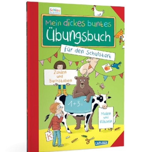 Buchcover und Innenansicht für das Buch: Schlau für die Schule: Mein dickes buntes Übungsbuch für den Schulstart
