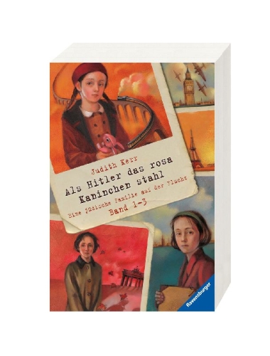 Buchcover und Innenansicht für das Buch: When Hitler Stole Pink Rabbit (Als Hitler das rosa Kaninchen stahl), The other way round (Warten bis der Frieden kommt), A Small person for away (Eine Art Familientreffen)