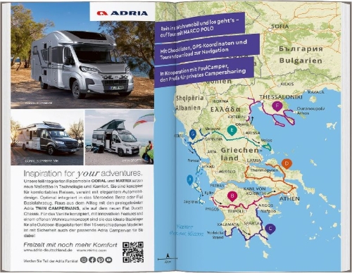 Buchcover und Innenansicht für das Buch: MARCO POLO Camper Guide Griechenland