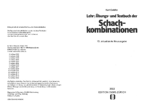 Buchcover und Innenansicht für das Buch: Lehr-, Übungs- und Testbuch der Schachkombinationen