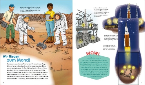 Buchcover und Innenansicht für das Buch: WAS IST WAS Junior Band 45 Erforsche den Mond!