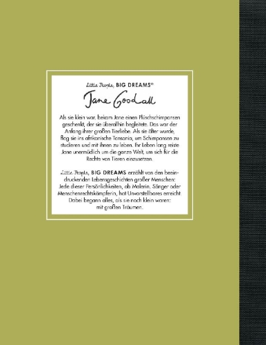 Buchcover und Innenansicht für das Buch: Pequeña y grande: Jane Goodall