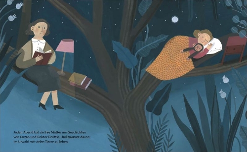 Buchcover und Innenansicht für das Buch: Pequeña y grande: Jane Goodall