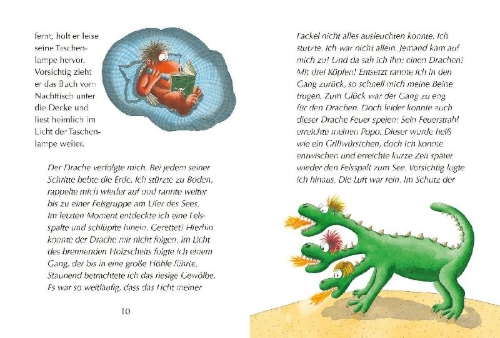 Buchcover und Innenansicht für das Buch: Der kleine Drache Kokosnuss - Aufregung in der Drachenschule
