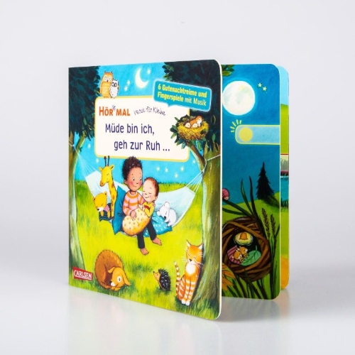Buchcover und Innenansicht für das Buch: Hör mal (Soundbuch): Verse für Kleine: Müde bin ich, geh zur Ruh ...