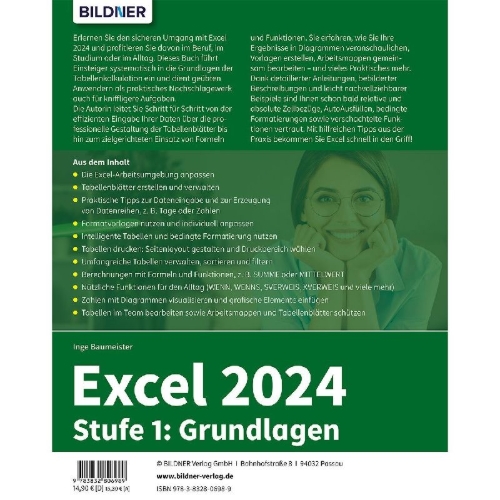 Buchcover und Innenansicht für das Buch: Excel 2024 - Stufe 1: Grundlagen