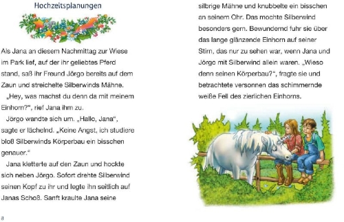 Buchcover und Innenansicht für das Buch: Silberwind, das weiße Einhorn - Die vier Wildpferde