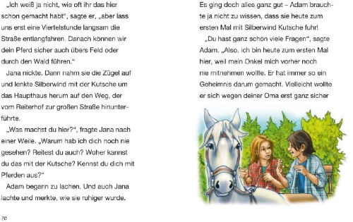 Buchcover und Innenansicht für das Buch: Silberwind, das weiße Einhorn - Die vier Wildpferde