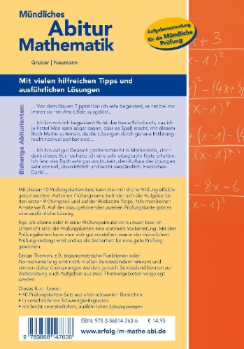Buchcover und Innenansicht für das Buch: Mündliches Abitur Mathematik, 40 Karten-Sets zur Prüfungsvorbereitung