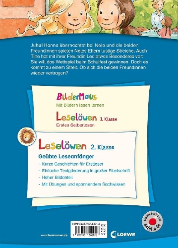 Buchcover und Innenansicht für das Buch: Leselöwen 2. Klasse - Freundinnengeschichten