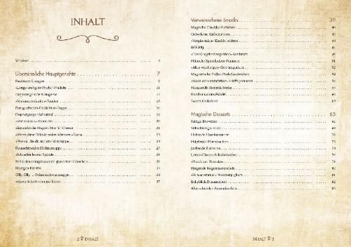Buchcover und Innenansicht für das Buch: Magische Rezepte aus dem geheimnisvollen Kochbuch