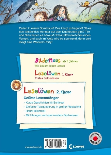 Buchcover und Innenansicht für das Buch: Leselöwen 2. Klasse - Gruselgeschichten