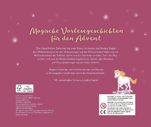 Buchcover und Innenansicht für das Buch: Ein Einhorn träumt von Weihnachten