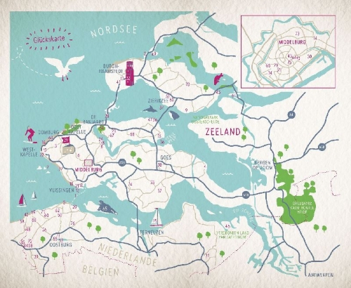 Buchcover und Innenansicht für das Buch: Glücksorte in Zeeland
