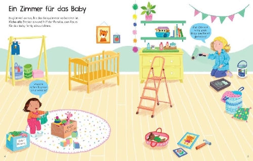 Buchcover und Innenansicht für das Buch: Mein erstes Stickerbuch: Wir bekommen ein Geschwisterchen!