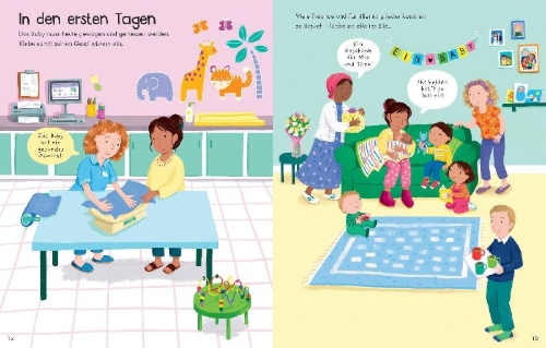 Buchcover und Innenansicht für das Buch: Mein erstes Stickerbuch: Wir bekommen ein Geschwisterchen!