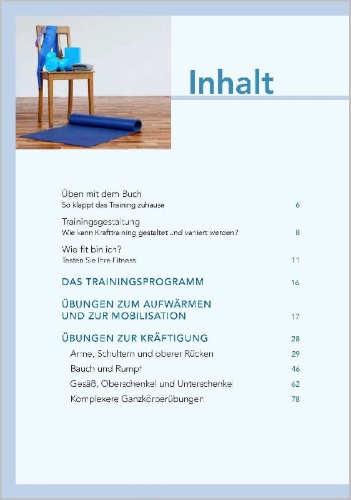 Buchcover und Innenansicht für das Buch: Stark im Alter. Krafttraining für Senioren. Die besten Fitness-Übungen