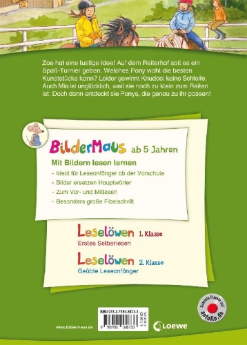 Buchcover und Innenansicht für das Buch: Bildermaus - Geschichten vom Reiterhof