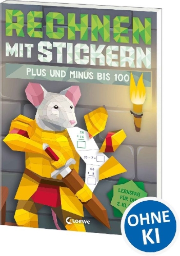 Buchcover und Innenansicht für das Buch: Rechnen mit Stickern - Plus und Minus bis 100