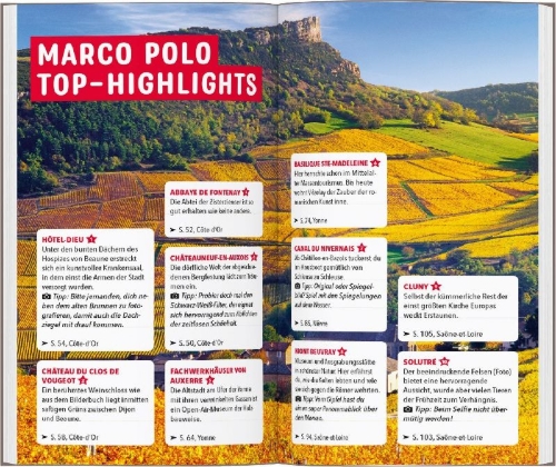 Buchcover und Innenansicht für das Buch: MARCO POLO Reiseführer Burgund