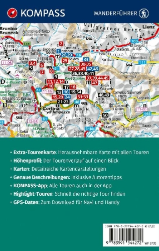 Buchcover und Innenansicht für das Buch: KOMPASS Wanderführer Sextner Dolomiten, Naturpark Drei Zinnen - Herausragende Dolomiten, 50 Touren mit Extra-Tourenkarte