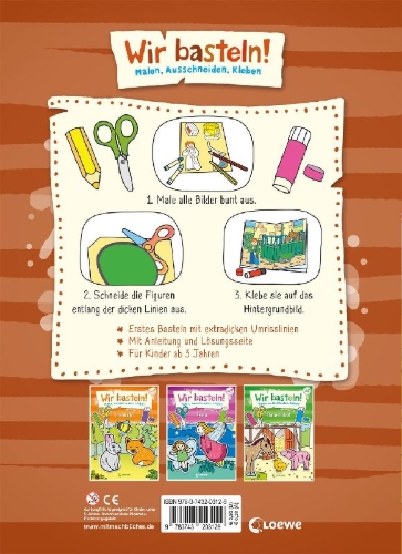 Buchcover und Innenansicht für das Buch: Wir basteln! - Malen, Ausschneiden, Kleben - Ponys