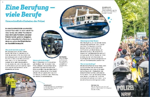 Buchcover und Innenansicht für das Buch: WAS IST WAS Polizei. Für dich im Einsatz