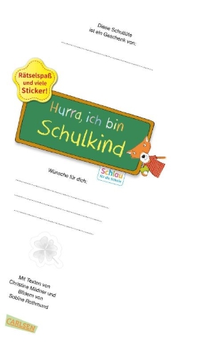 Buchcover und Innenansicht für das Buch: Schlau für die Schule: Bunte Rätsel zum Schulstart (Schultüte 2025 blau)
