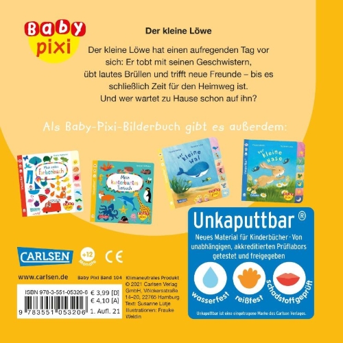 Buchcover und Innenansicht für das Buch: Baby Pixi (unkaputtbar) 104: Der kleine Löwe