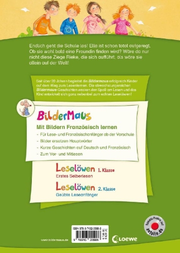 Buchcover und Innenansicht für das Buch: Bildermaus - Mit Bildern Französisch lernen - Schulgeschichten - Histoires d'école