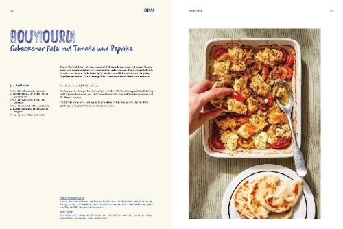 Buchcover und Innenansicht für das Buch: OPA! Recipies inspired by Greek Tavernas