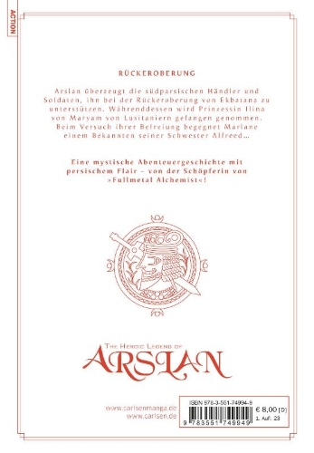 Buchcover und Innenansicht für das Buch: Arslan Senki
