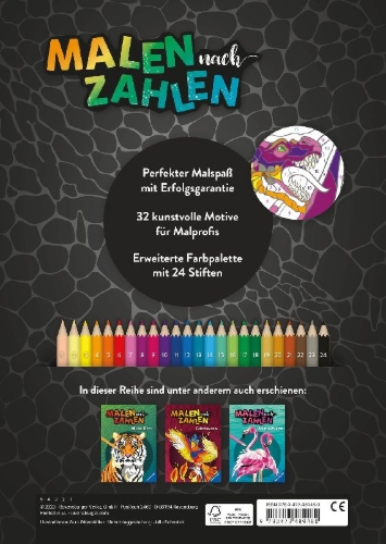 Buchcover und Innenansicht für das Buch: Malen nach Zahlen - Drachen