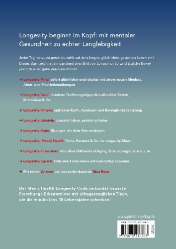 Buchcover und Innenansicht für das Buch: Der Men's Health Longevity-Code