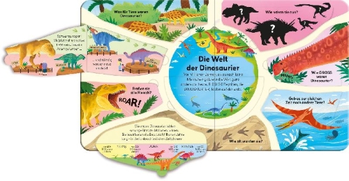 Buchcover und Innenansicht für das Buch: Aufklappen und Entdecken: Dinosaurier