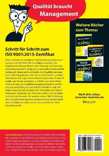 Buchcover und Innenansicht für das Buch: Qualitätsmanagement nach ISO 9001:2015 für Dummies
