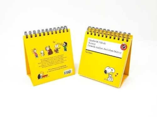 Buchcover und Innenansicht für das Buch: Peanuts. Freunde machen das Leben bunter (Tischaufsteller)