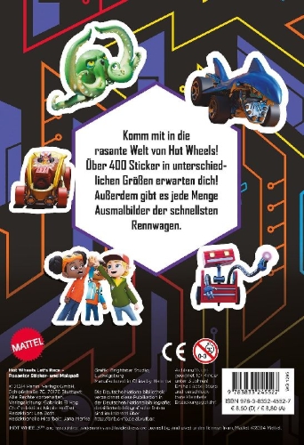 Buchcover und Innenansicht für das Buch: Hot Wheels(TM) Let's Race: Rasanter Sticker- und Malspaß