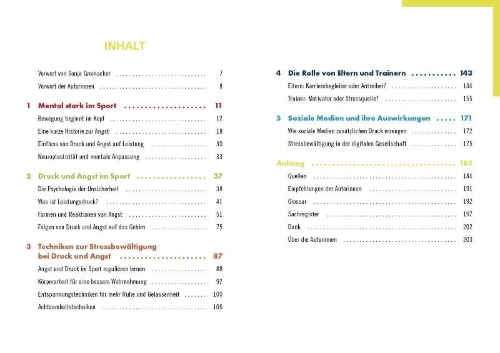 Buchcover und Innenansicht für das Buch: Stark unter Druck - Neurozentriertes Mentaltraining für Sportler